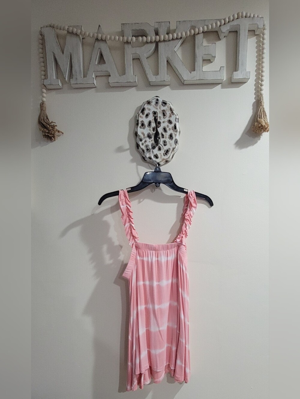 white birch Pink Tie-Dye Ruffled Strap Tank Dress